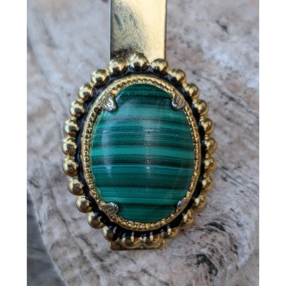 Vintage Malachite Cabachon Tie Bar, Mens Dressware Accessories